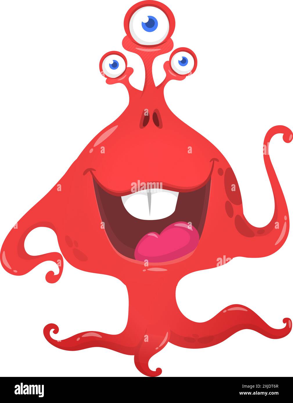 Three eyed funny monster with tentacles. Vector illustration. Stock Vector