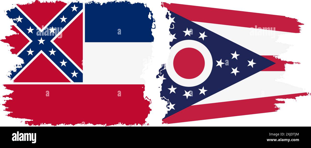 Ohio and Mississippi states grunge brush flags connection, vector Stock ...