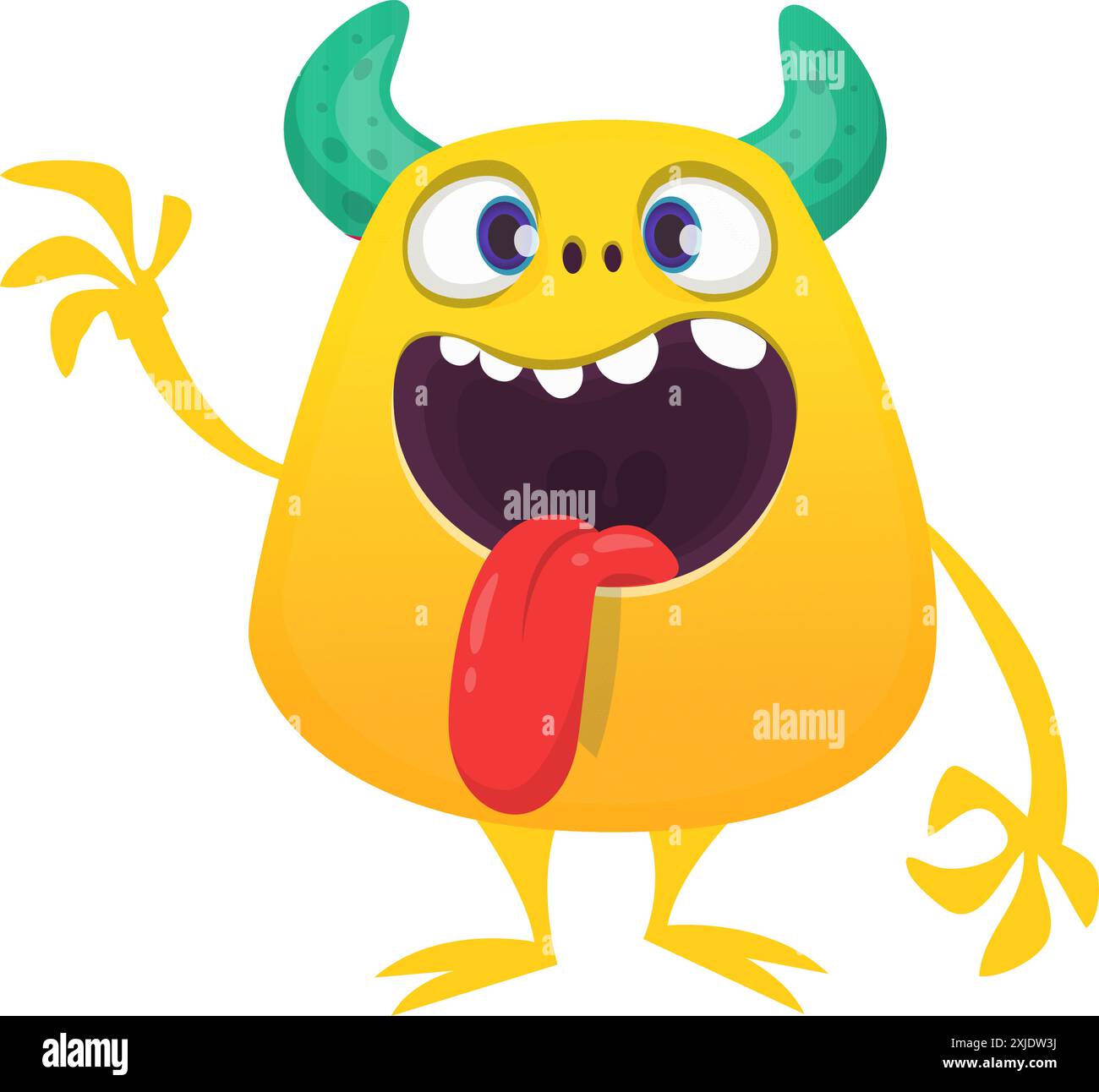 Cartoon happy monster with long tongue sticking out of mouth. Vector ...