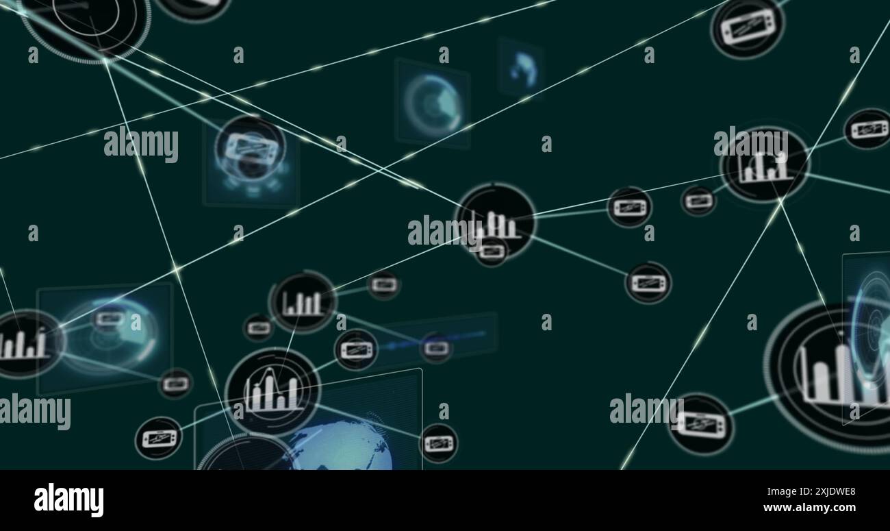 Image of network of connections with icons and data processing Stock ...