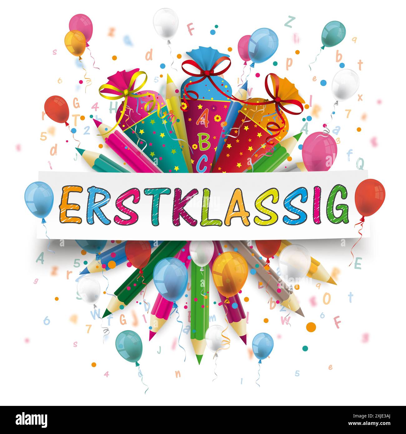 Paper Erstklassig Candy Cones Balloons Letters Pencils German text ...