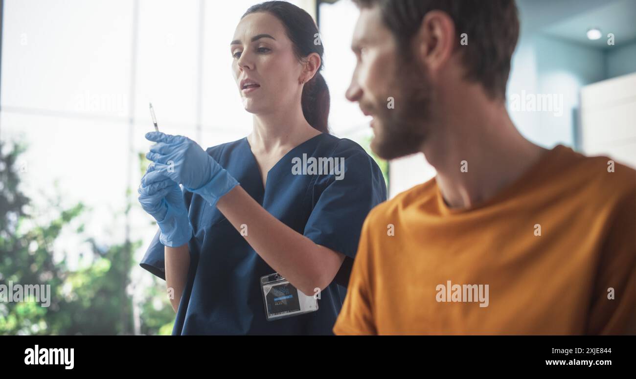 Happy Caucasian Man Sitting In The Chair In Bright Hospital And Getting ...