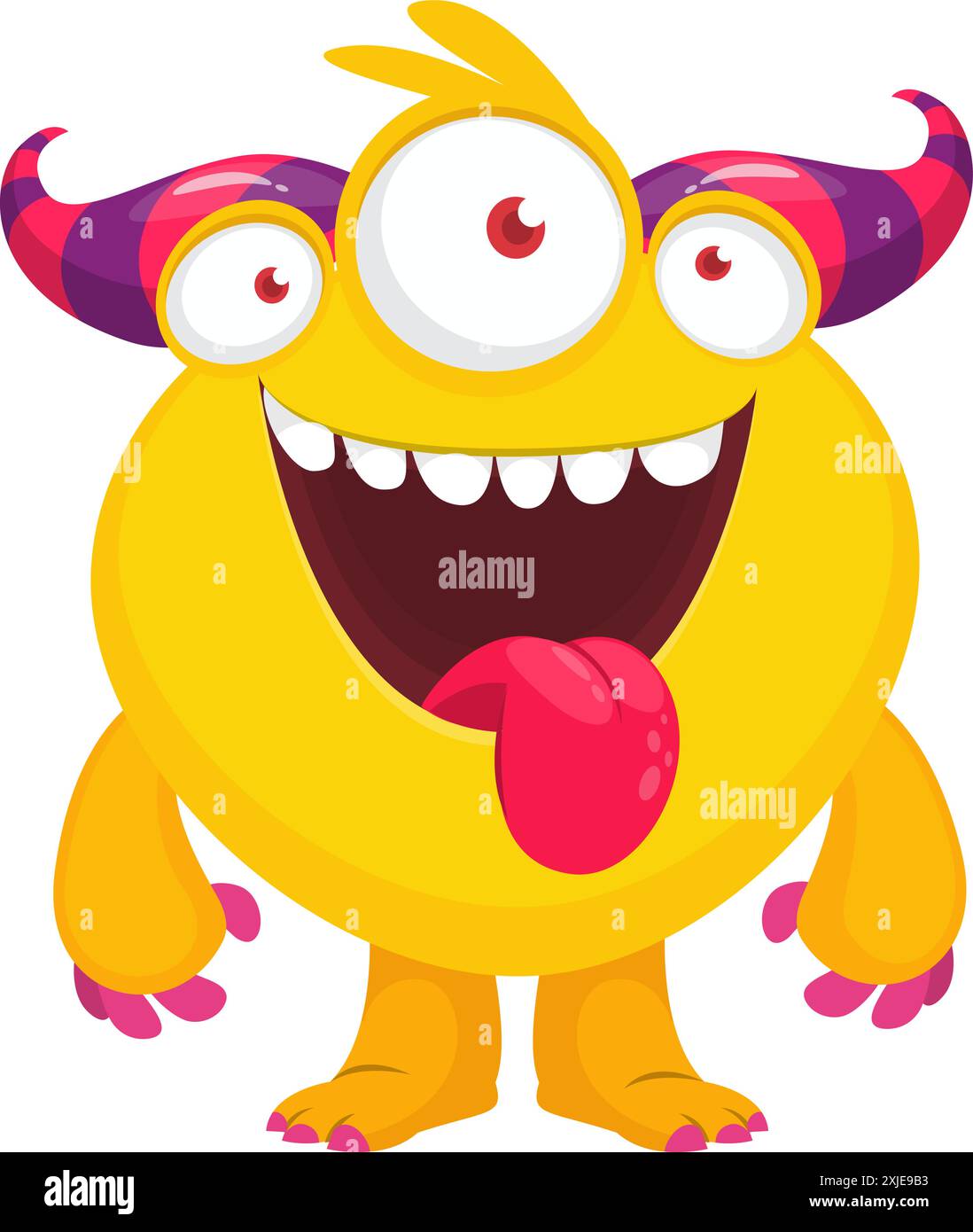 Cartoon happy monster with long tongue sticking out of mouth. Vector ...