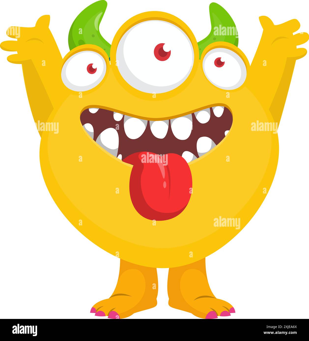 Cartoon happy monster with long tongue sticking out of mouth. Vector ...