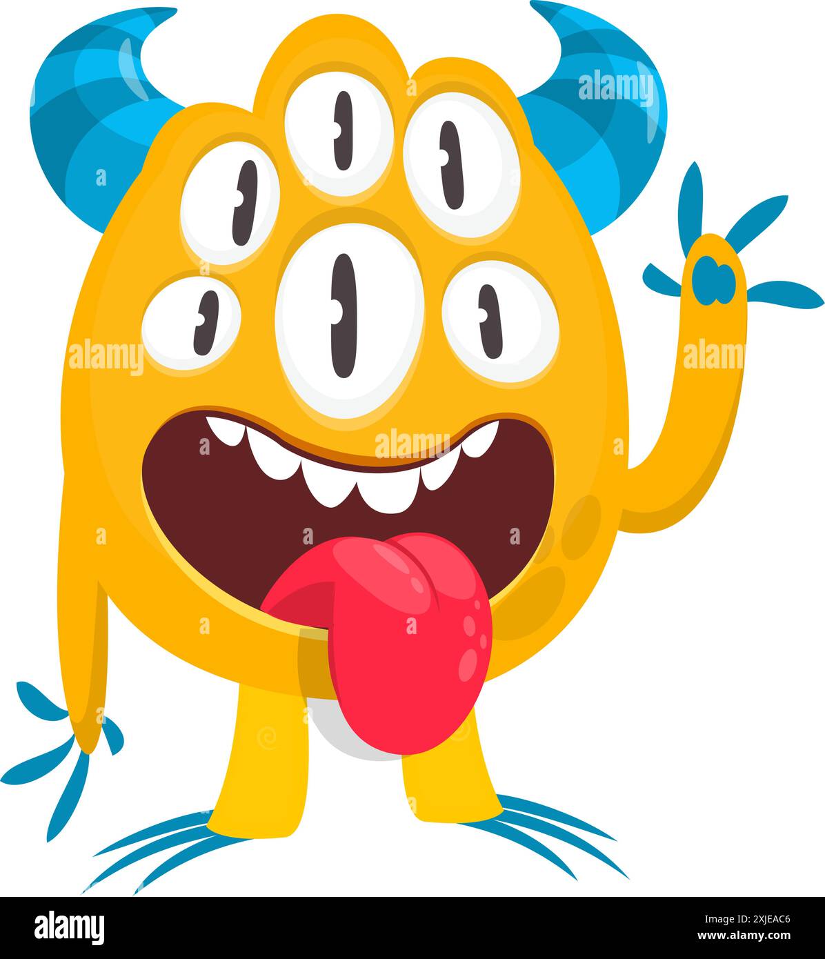 Cartoon happy monster with long tongue sticking out of mouth. Vector ...