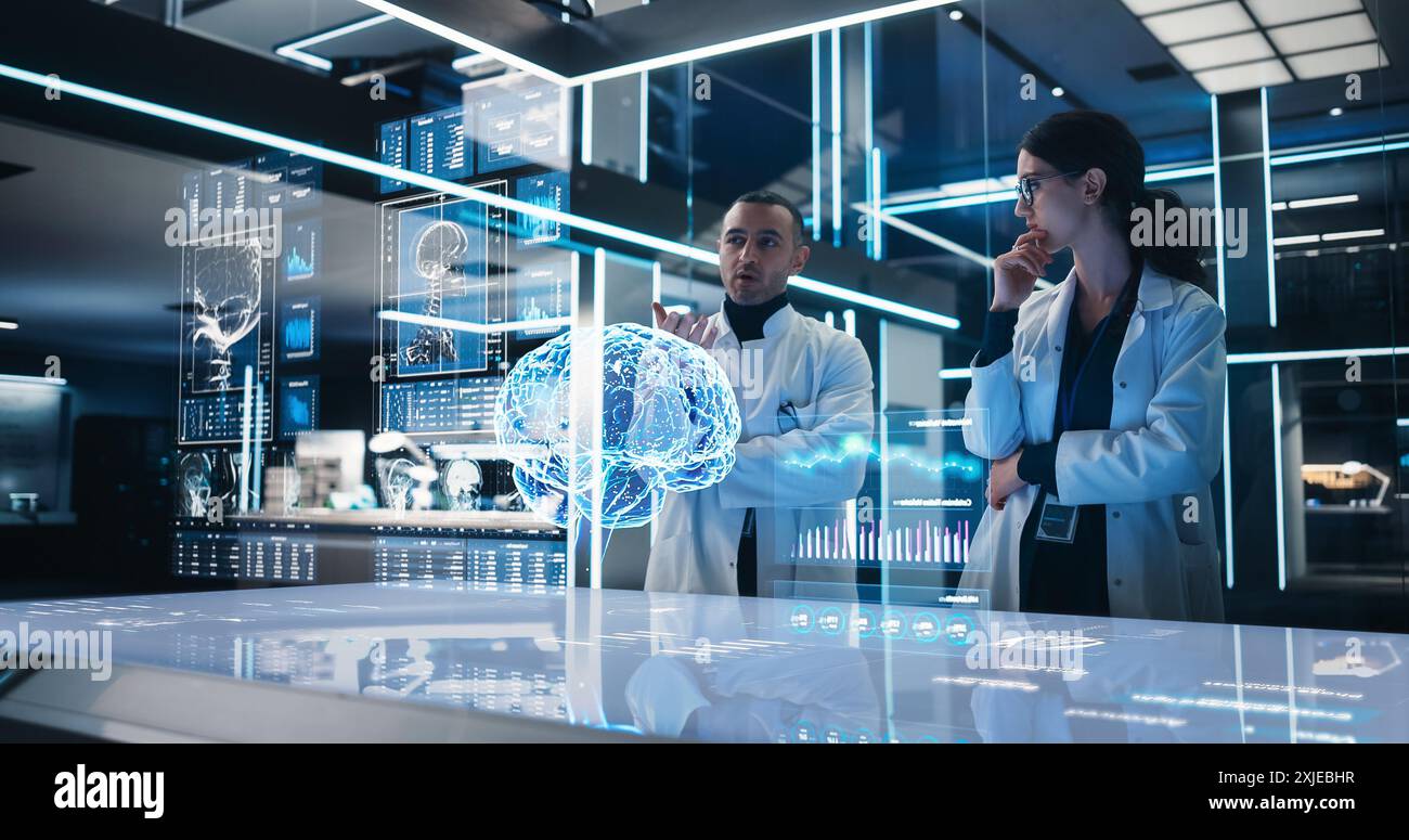 Two Neuroscientists Working With Computer-Powered VFX Hologram Of Human ...