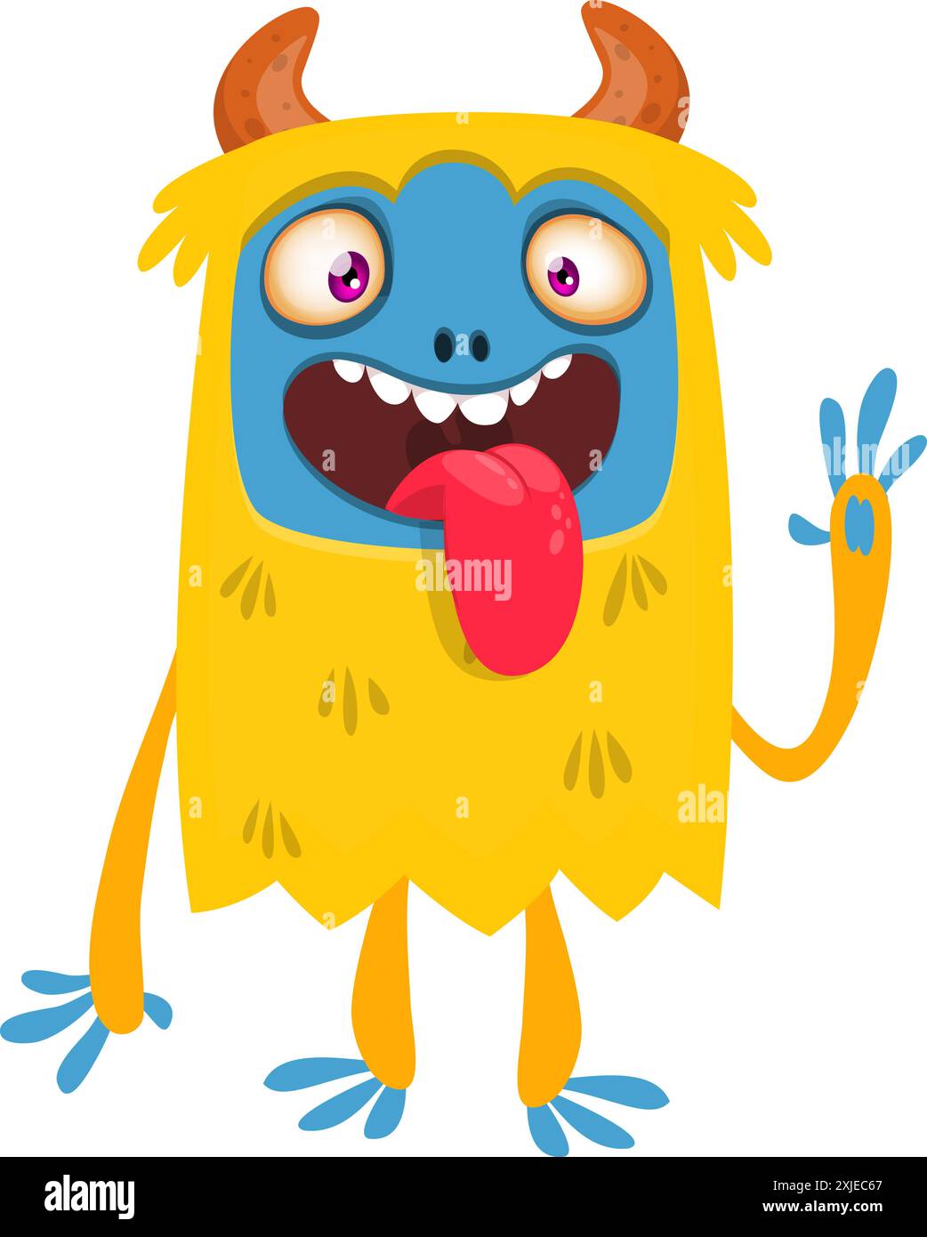 Cartoon happy monster with long tongue sticking out of the mouth ...