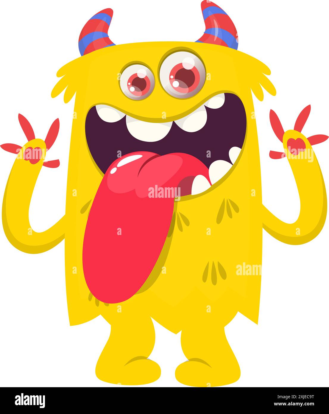 Cartoon happy monster with long tongue sticking out of the mouth ...