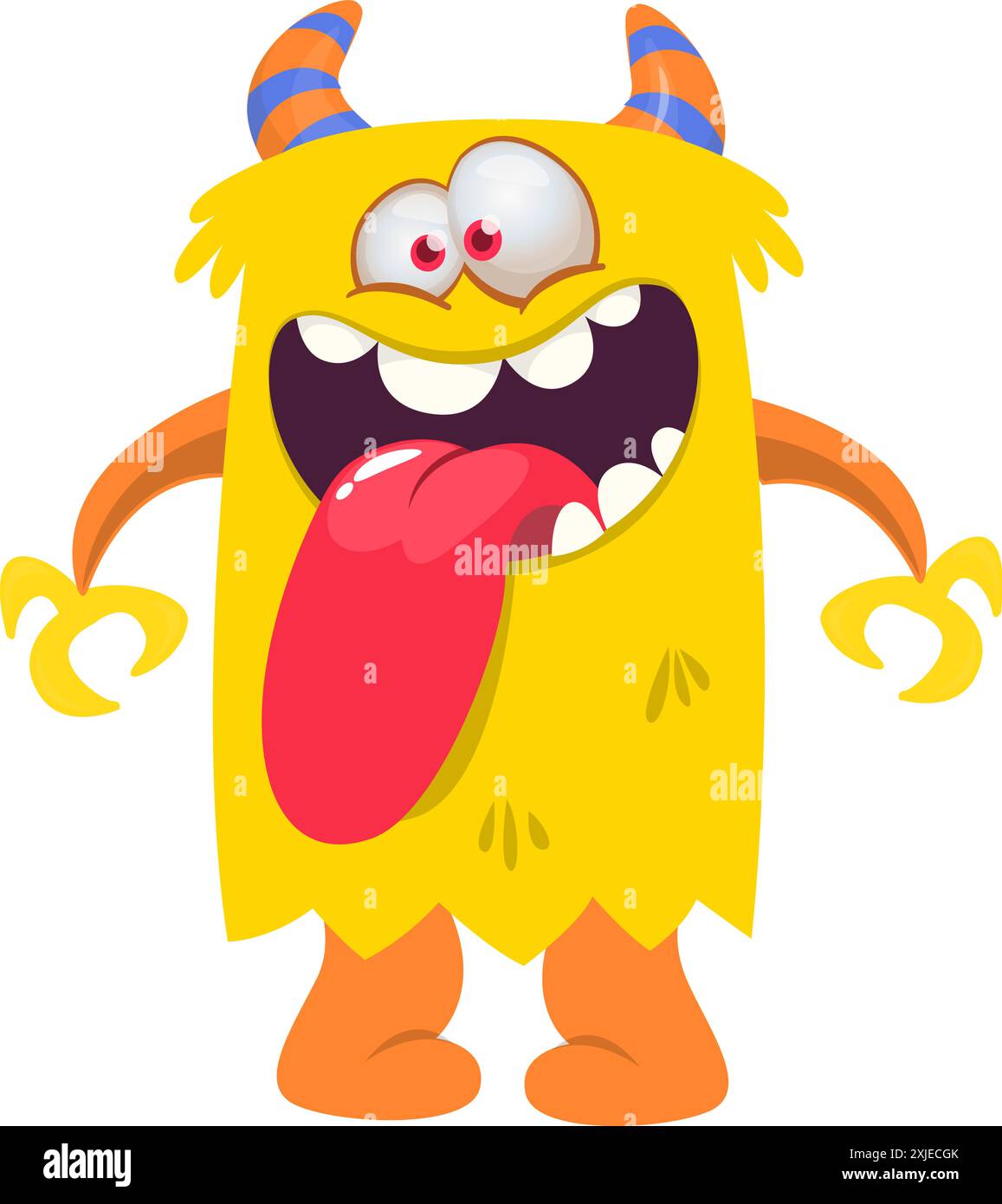 Cartoon happy monster with long tongue sticking out of the mouth ...