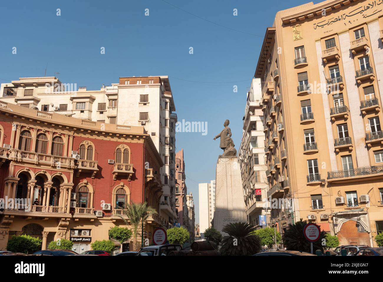 Cairo, Egypt. July 1st 2024 Mustafa Kamel Square and the European style architecture of Kasr el Nil Street and Downtown Cairo, Egypt Stock Photo