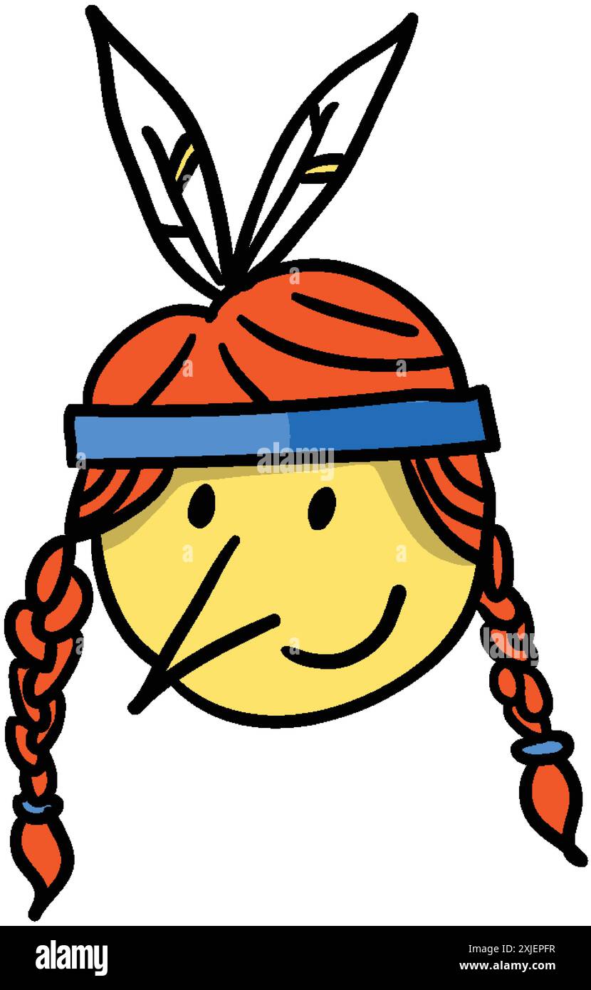 Cute cartoon girl native american wearing feathers in her hair ...