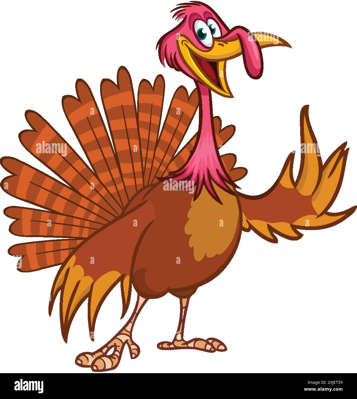 Cartoon happy cute thanksgiving turkey bird waving wings. Vector ...