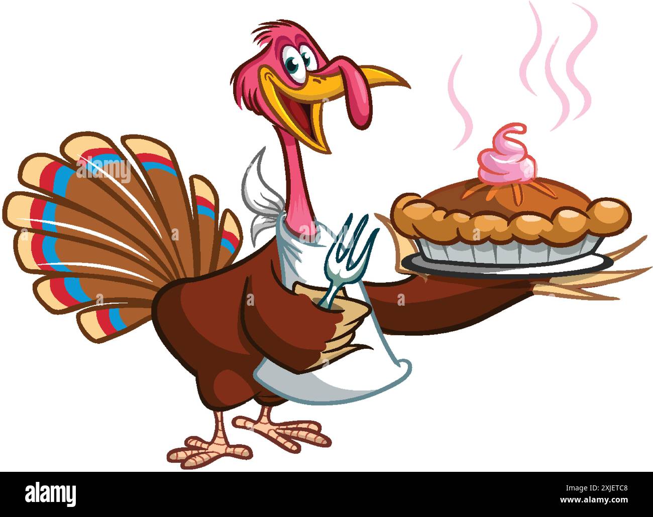 Cartoon turkey character with a pie. Thanksgiving clipart. Vector ...