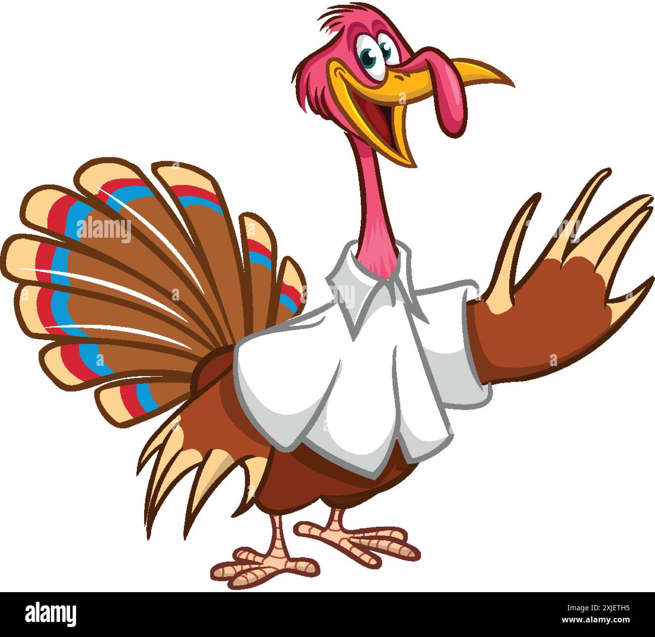 Cartoon happy cute thanksgiving turkey bird waving wings. Vector