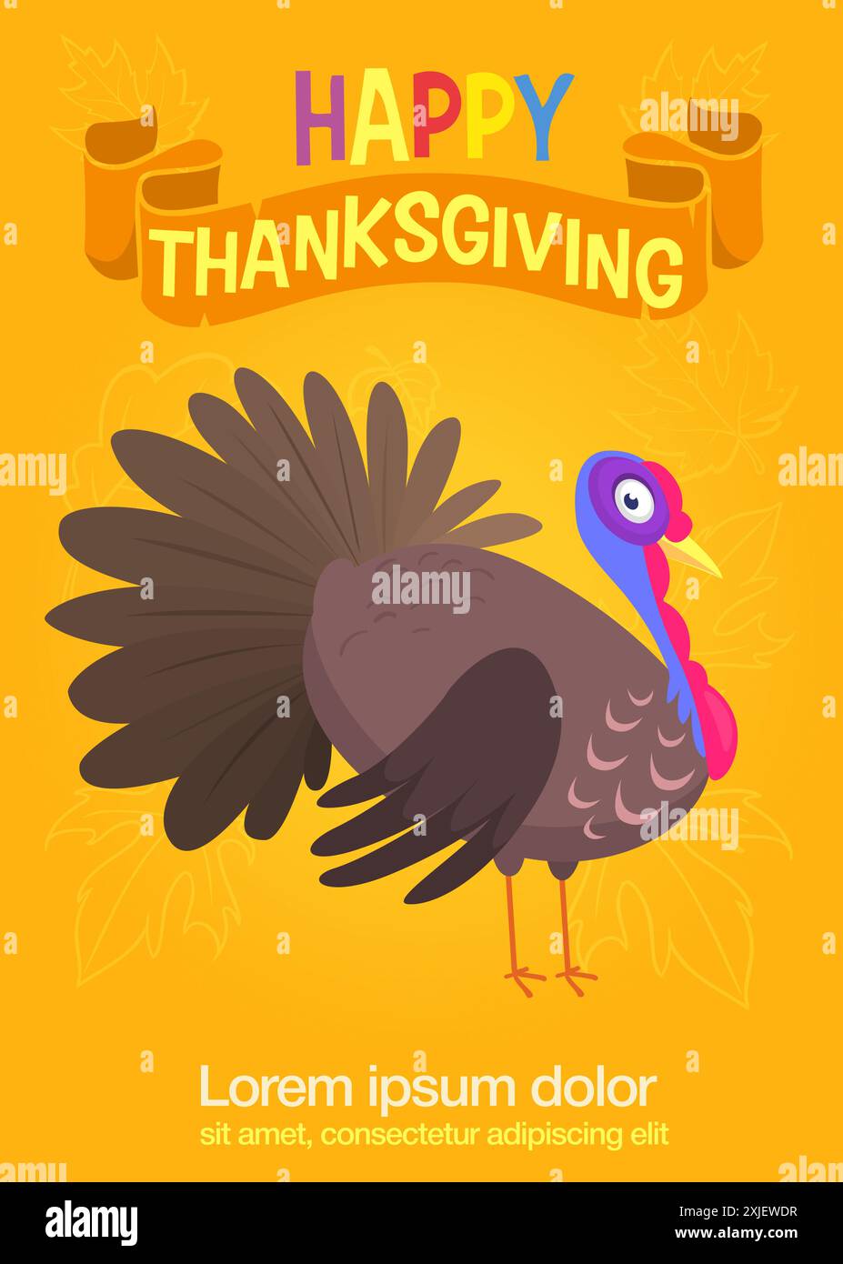 Cartoon happy cute thanksgiving turkey bird. Vector illustration ...