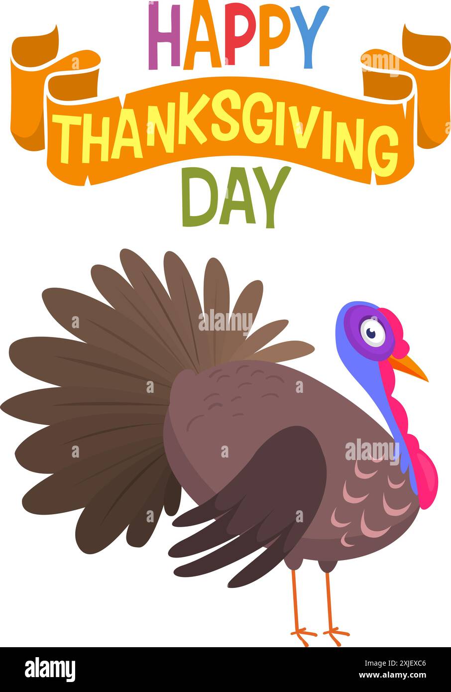 Cartoon happy cute thanksgiving turkey bird. Vector illustration ...