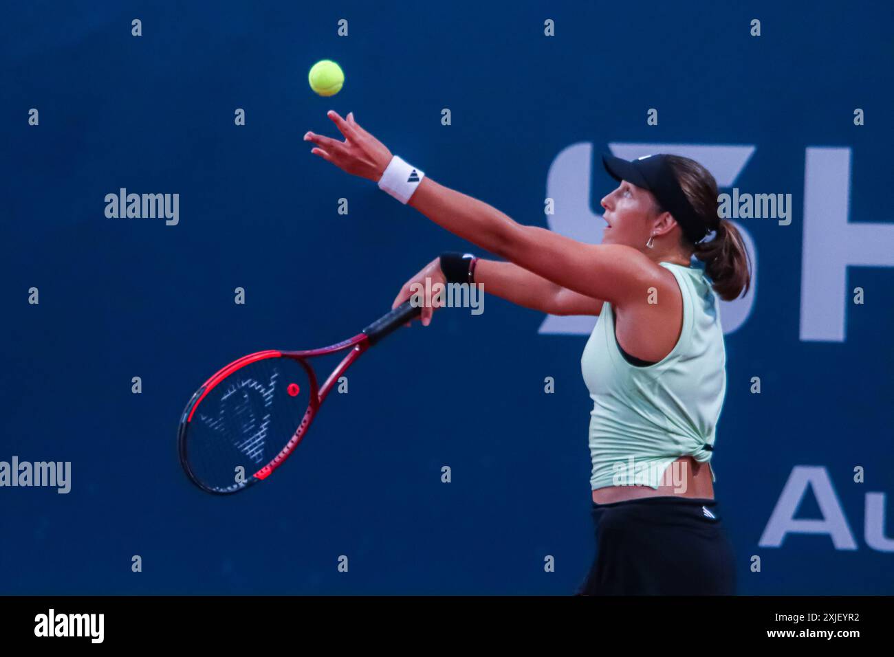 Palermo, Italy. 15th July, 2024. Mia Ristic during the Women's Tennis Association match against Jil Teichman (not pictured) at the Palermo Ladies Open. Jil Teichmann wins 6-1 6-1 against Mia Ristic. (Credit Image: © Antonio Melita/Pacific Press via ZUMA Press Wire) EDITORIAL USAGE ONLY! Not for Commercial USAGE! Stock Photo