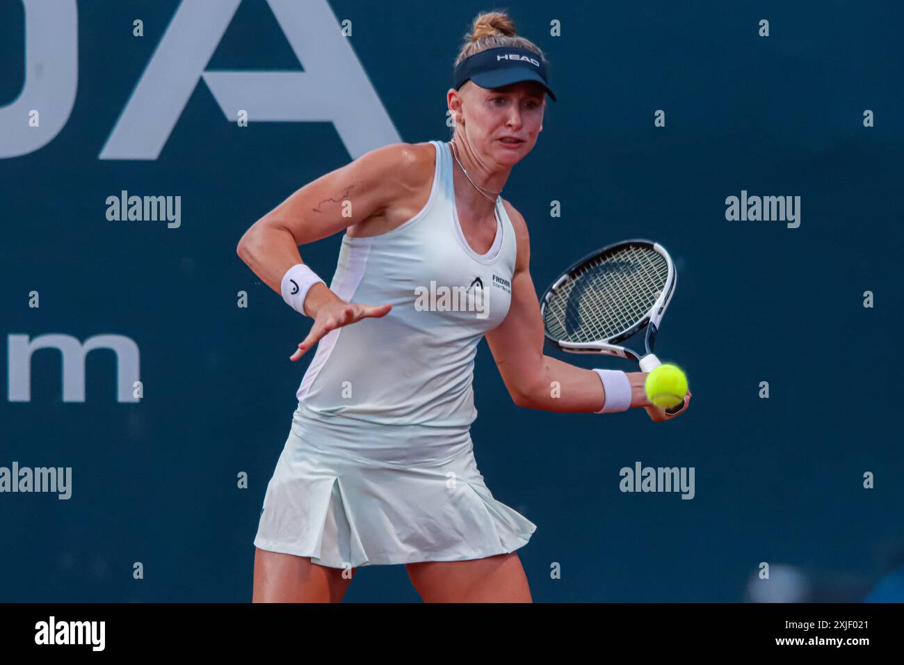 Palermo, Italy. 15th July, 2024. Jil Teichmann during the Women's Tennis Association match against Mia Ristic (not pictured) at the Palermo Ladies Open. Jil Teichmann wins 6-1 6-1 against Mia Ristic. (Credit Image: © Antonio Melita/Pacific Press via ZUMA Press Wire) EDITORIAL USAGE ONLY! Not for Commercial USAGE! Stock Photo