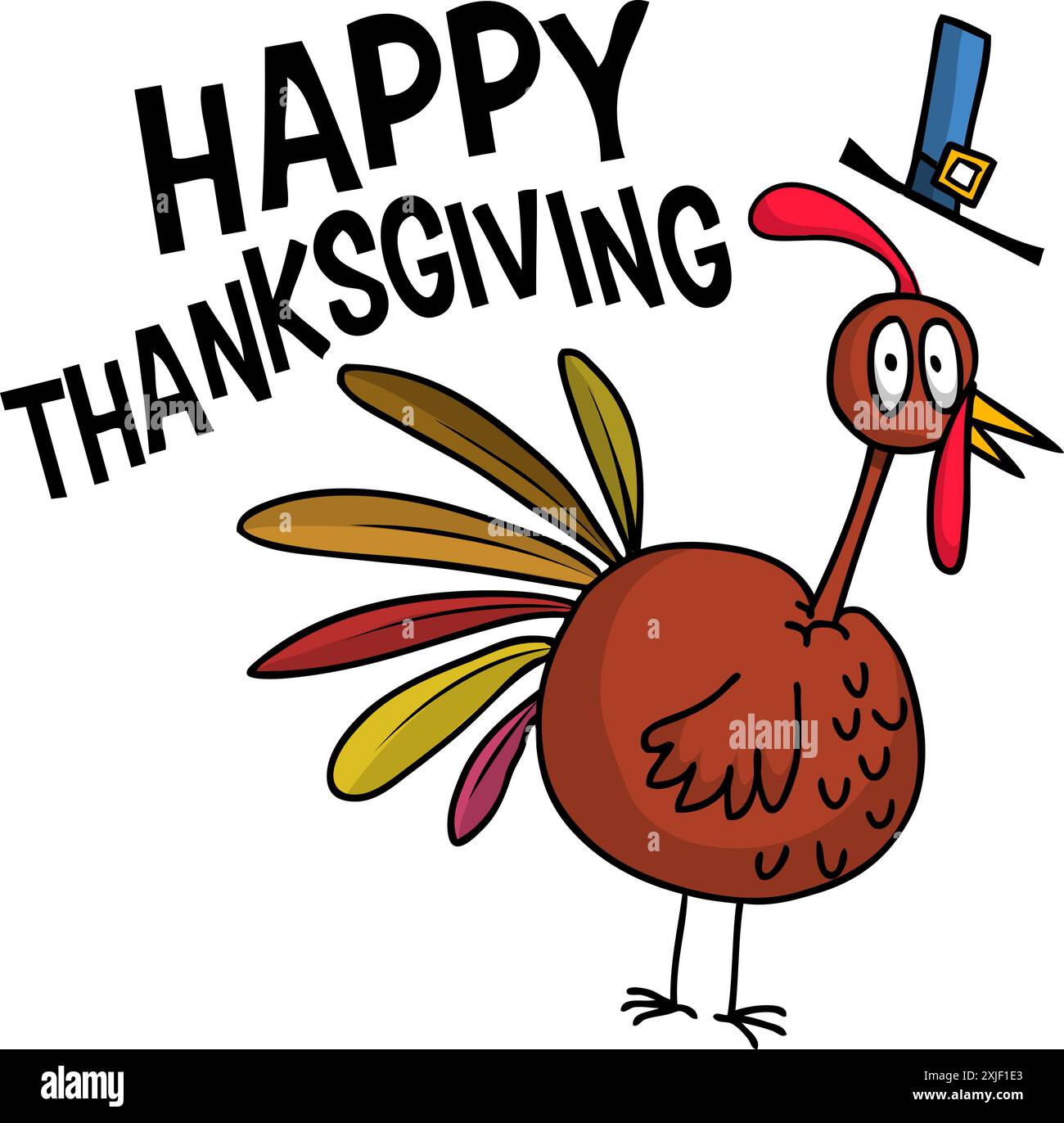 Cartoon happy cute thanksgiving turkey bird. Vector illustration ...