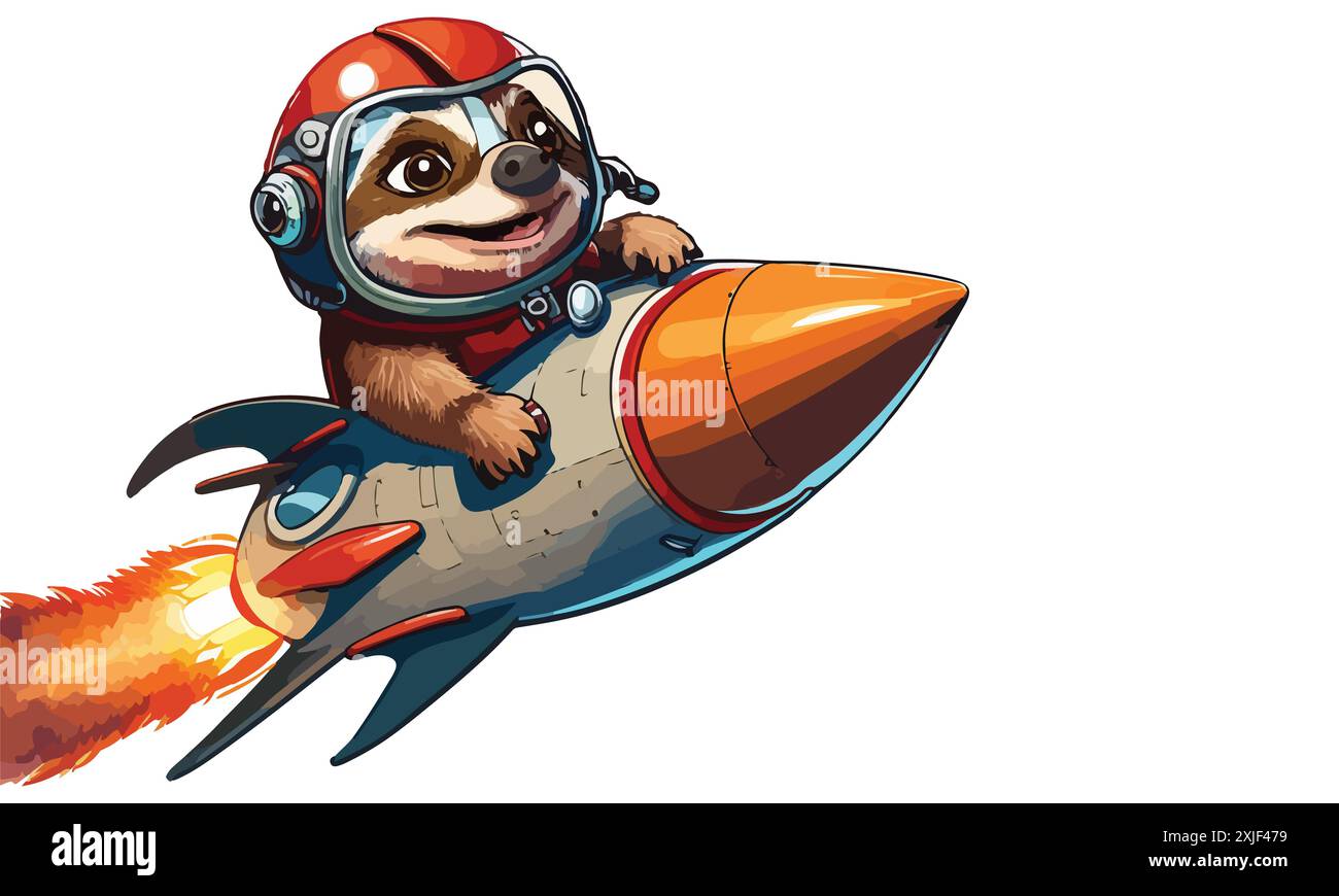 Sloth Riding A Rocket Vector Illustration Stock Vector Image & Art - Alamy