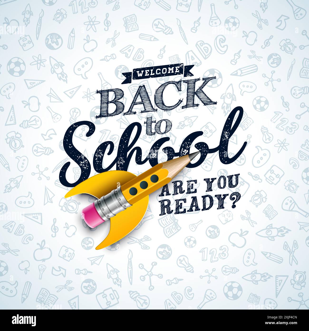 Back to School Design with Flying Rocket Pencil and Typography ...