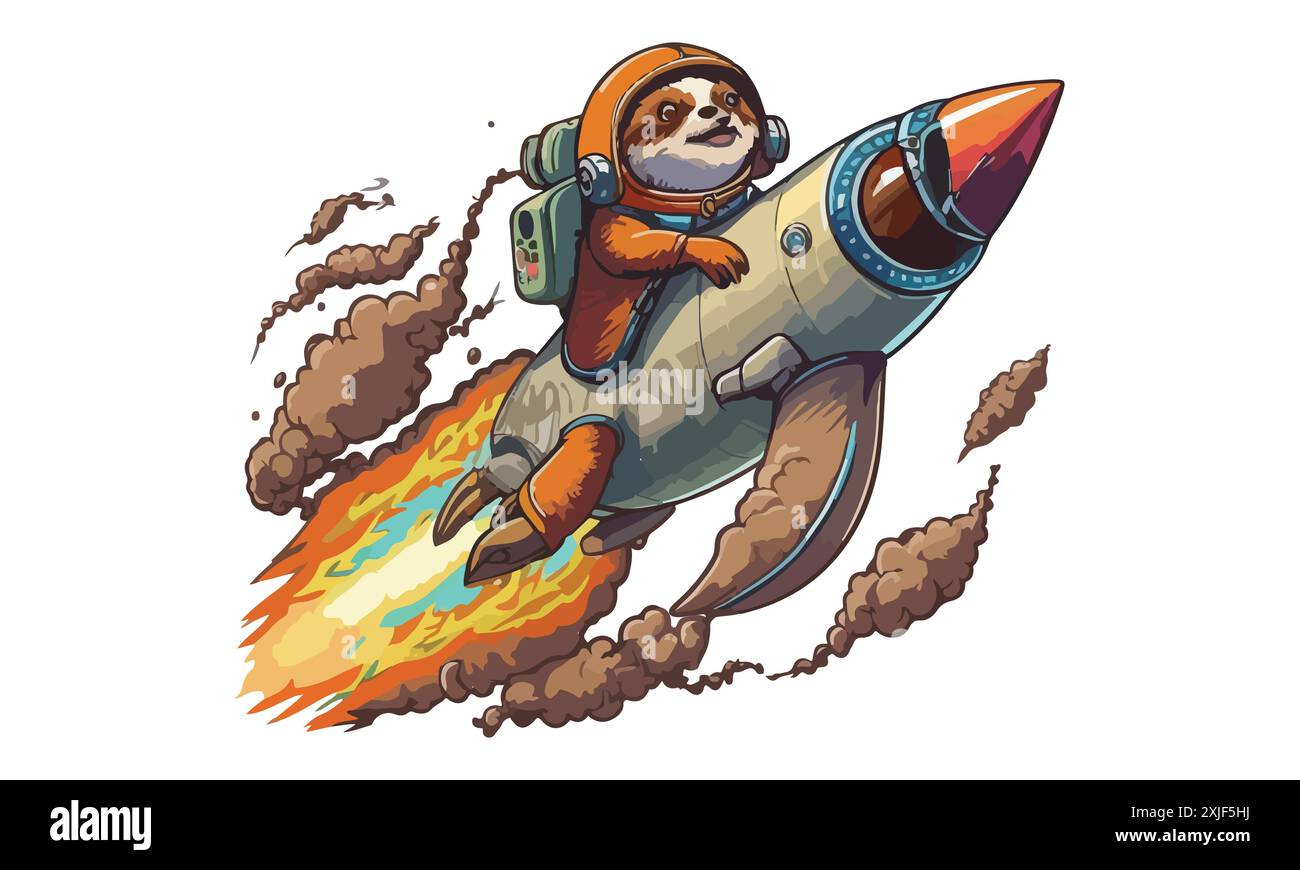 Sloth Riding A Rocket Vector Illustration Stock Vector Image & Art - Alamy