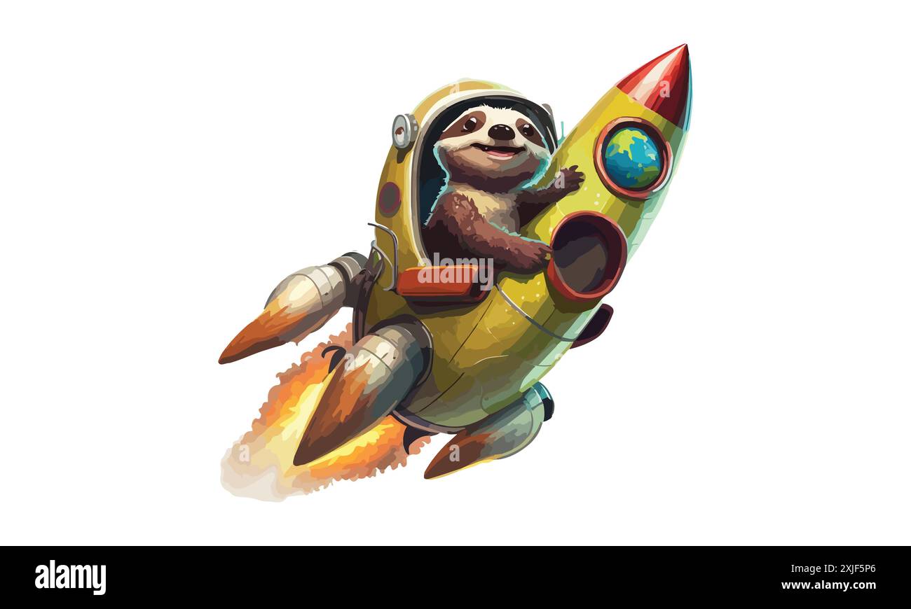 Sloth Riding A Rocket Vector Illustration Stock Vector Image & Art - Alamy