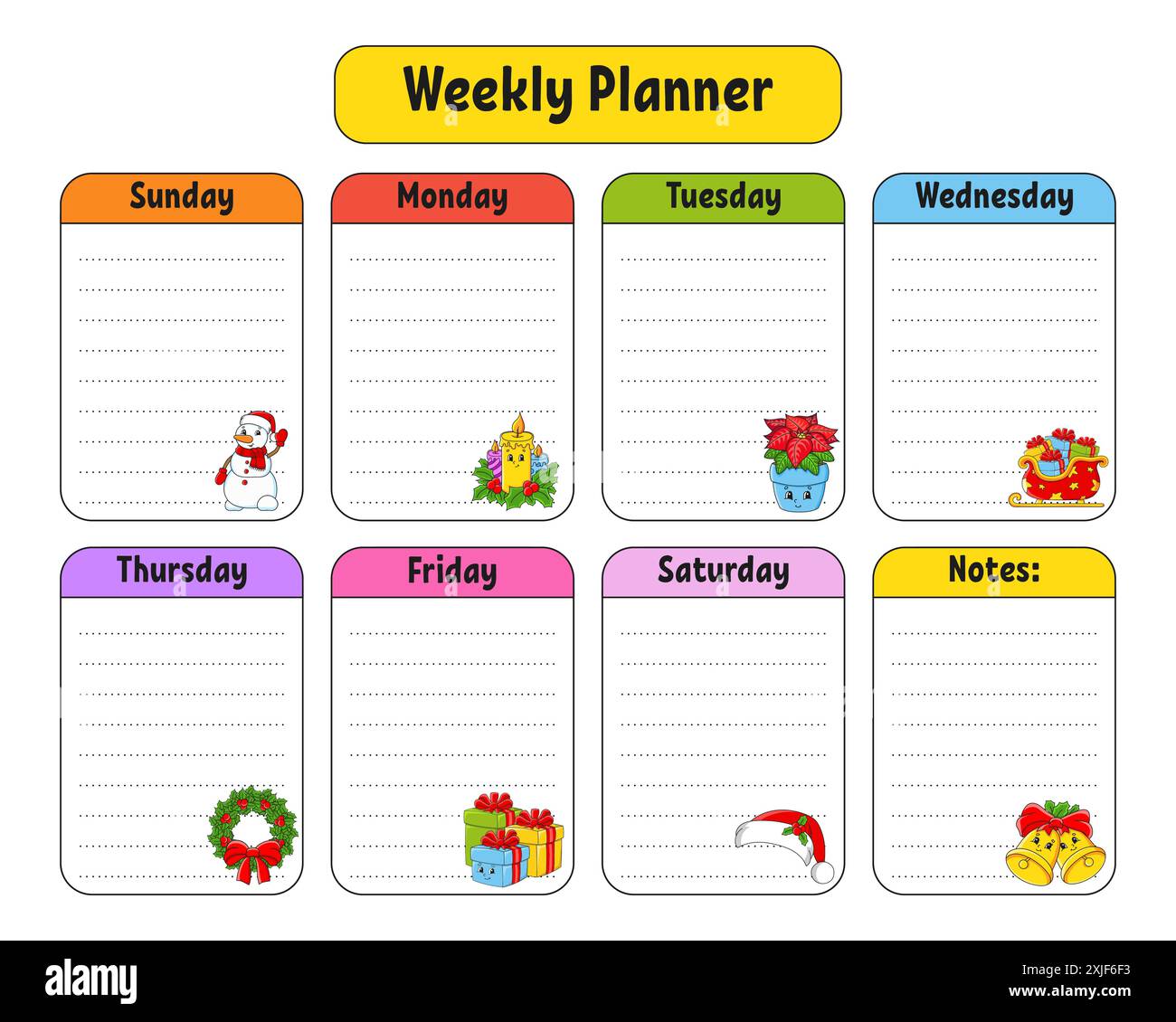 Weekly planner. Bright colorful blank printable template. Vector ...