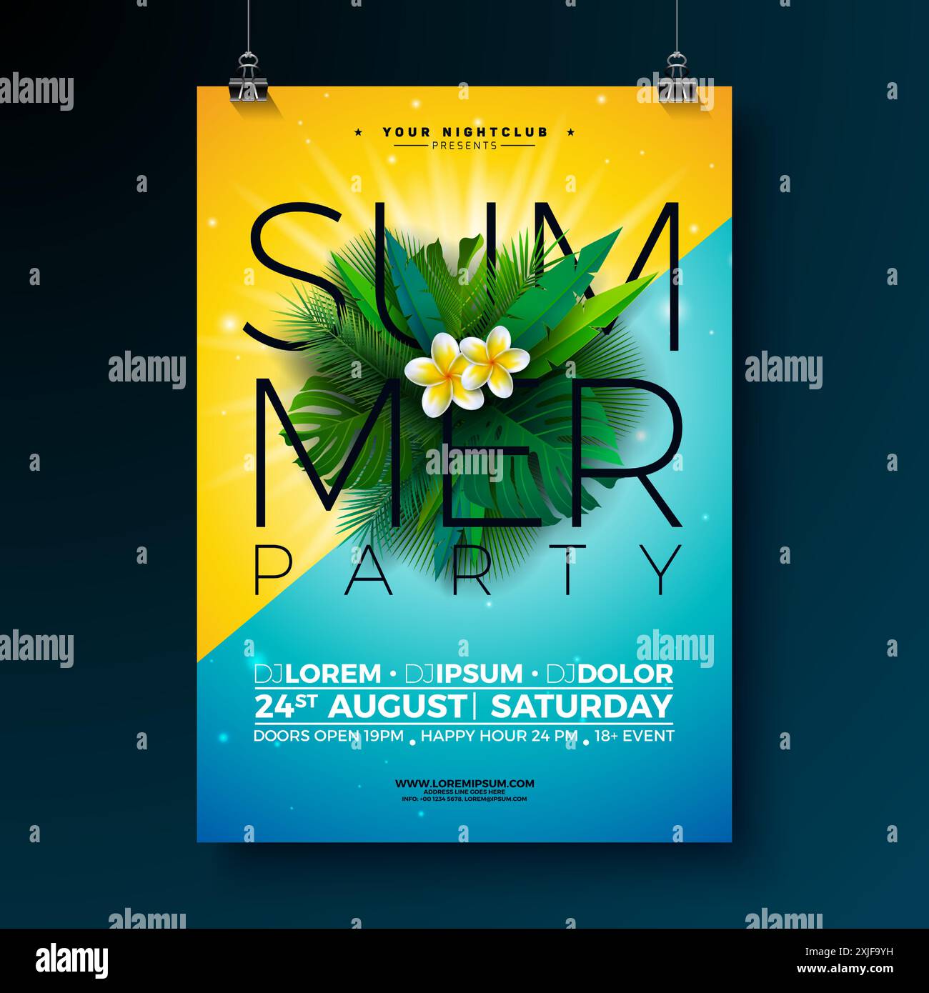Vector Summer Beach Party Flyer Design with Flower and Typography ...