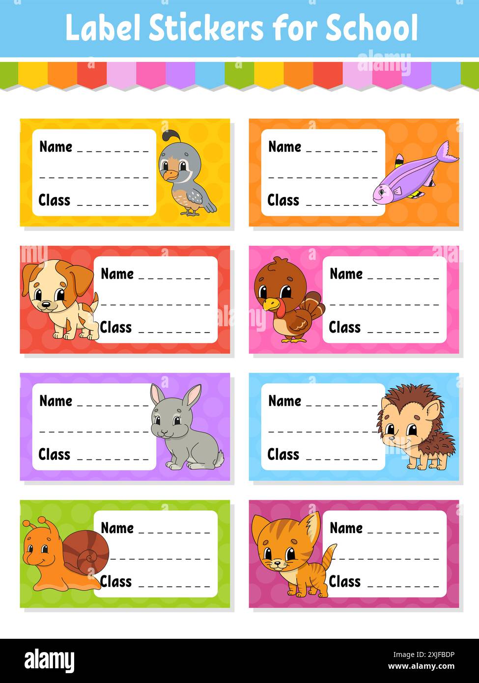 Rectangular Sticker Animals Bright stickers. Rectangular label. Color vector isolated illustration ...