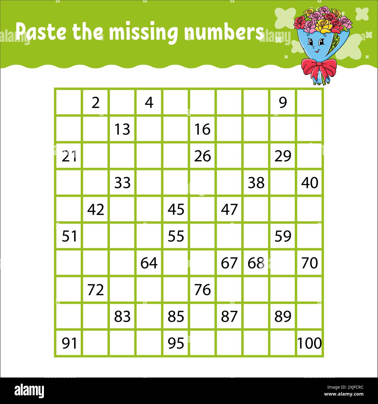Paste the missing numbers from 1 to 100. Handwriting practice. Learning ...