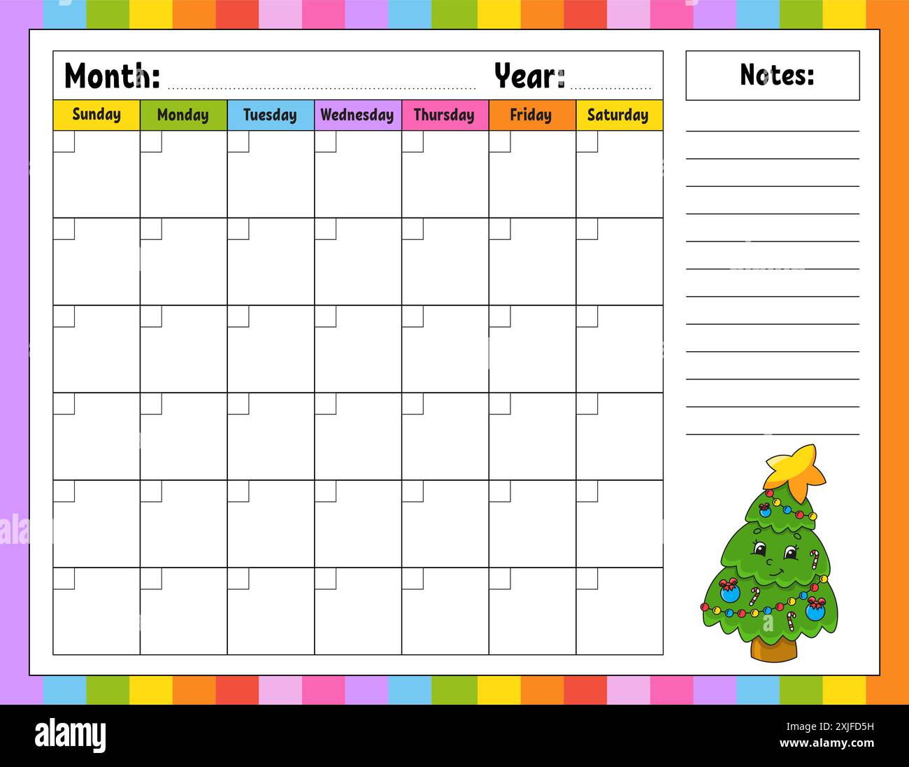Blank calendar template for one month without dates. Colorful design ...