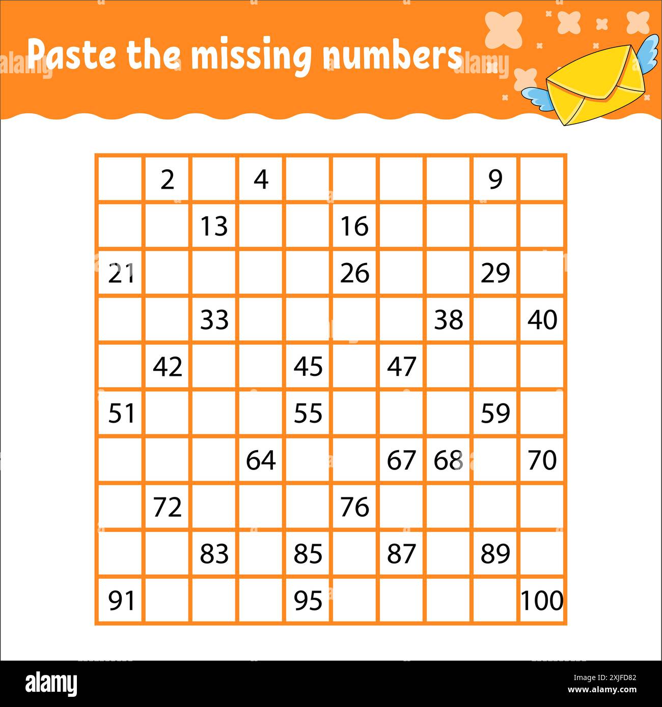 Paste the missing numbers from 1 to 100. Handwriting practice. Learning ...
