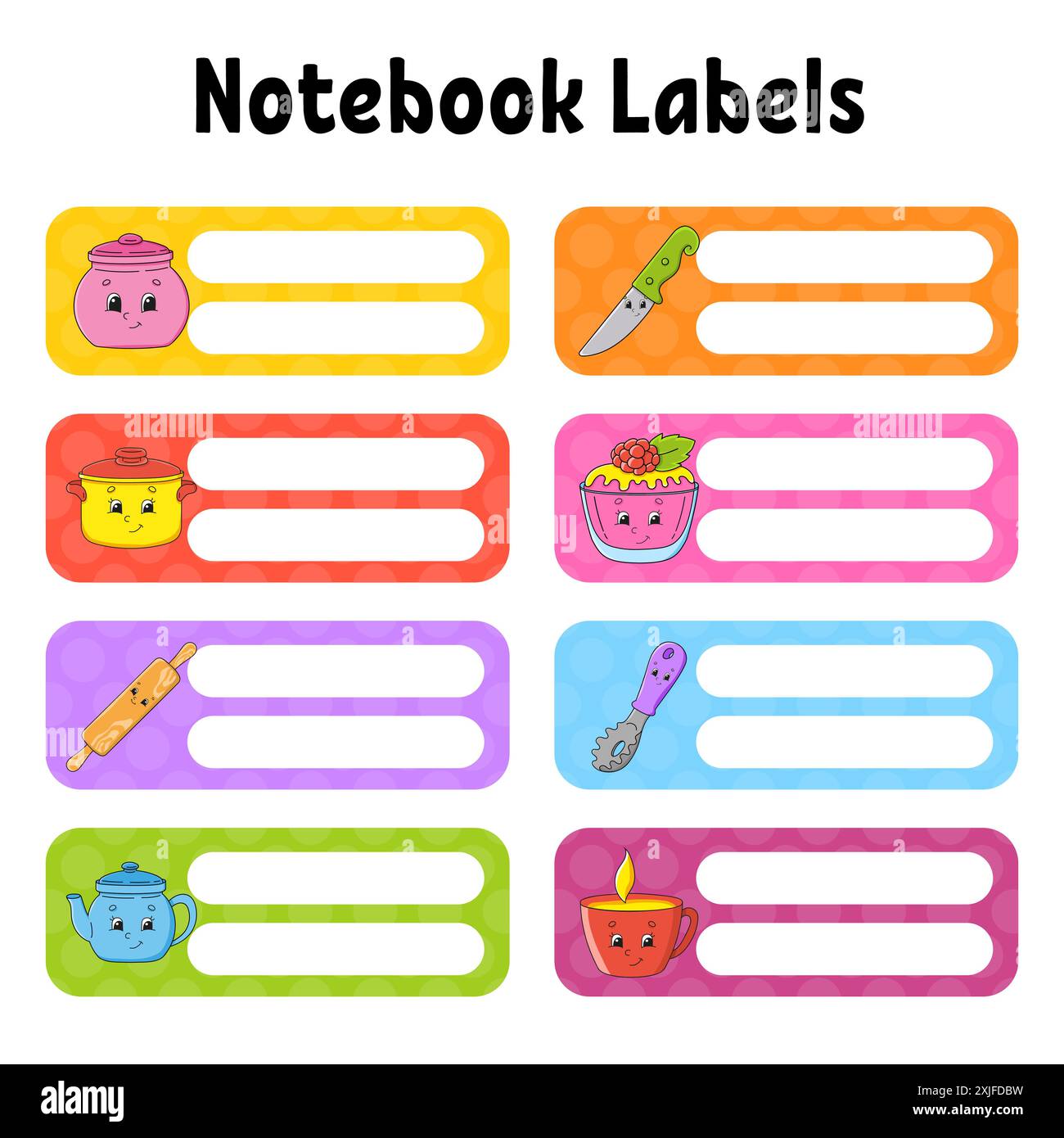 School labels for books and notebooks. Bright stickers. Rectangular ...