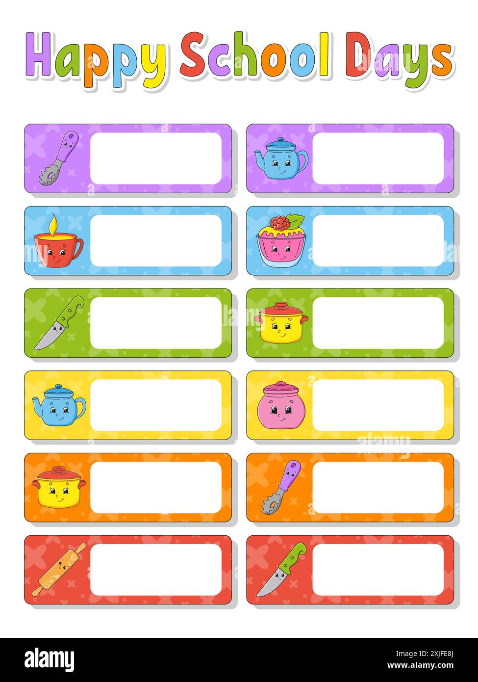School labels for books and notebooks. Bright stickers. Rectangular ...