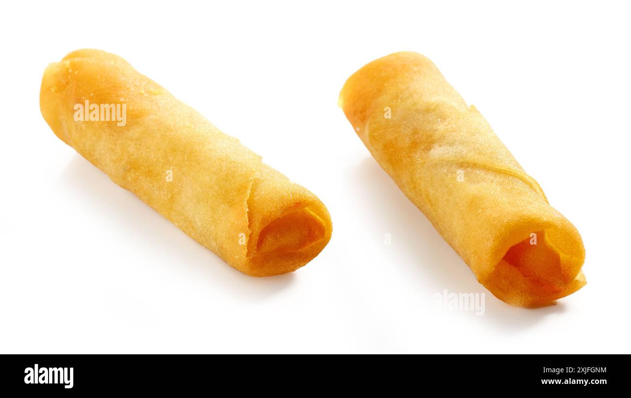 two fried springrolls isolated on white background Stock Photo - Alamy