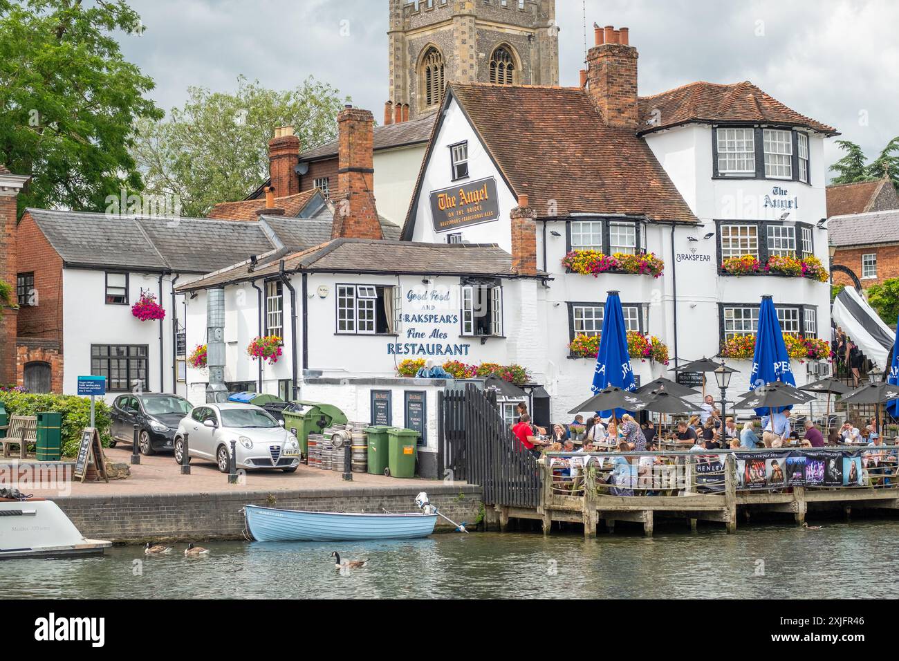 HENLEY ON THAMES, OXFORDSHIRE, UK- JULY 14, 2024: View of Henley on Thames from the river. Beautiful English town Stock Photo