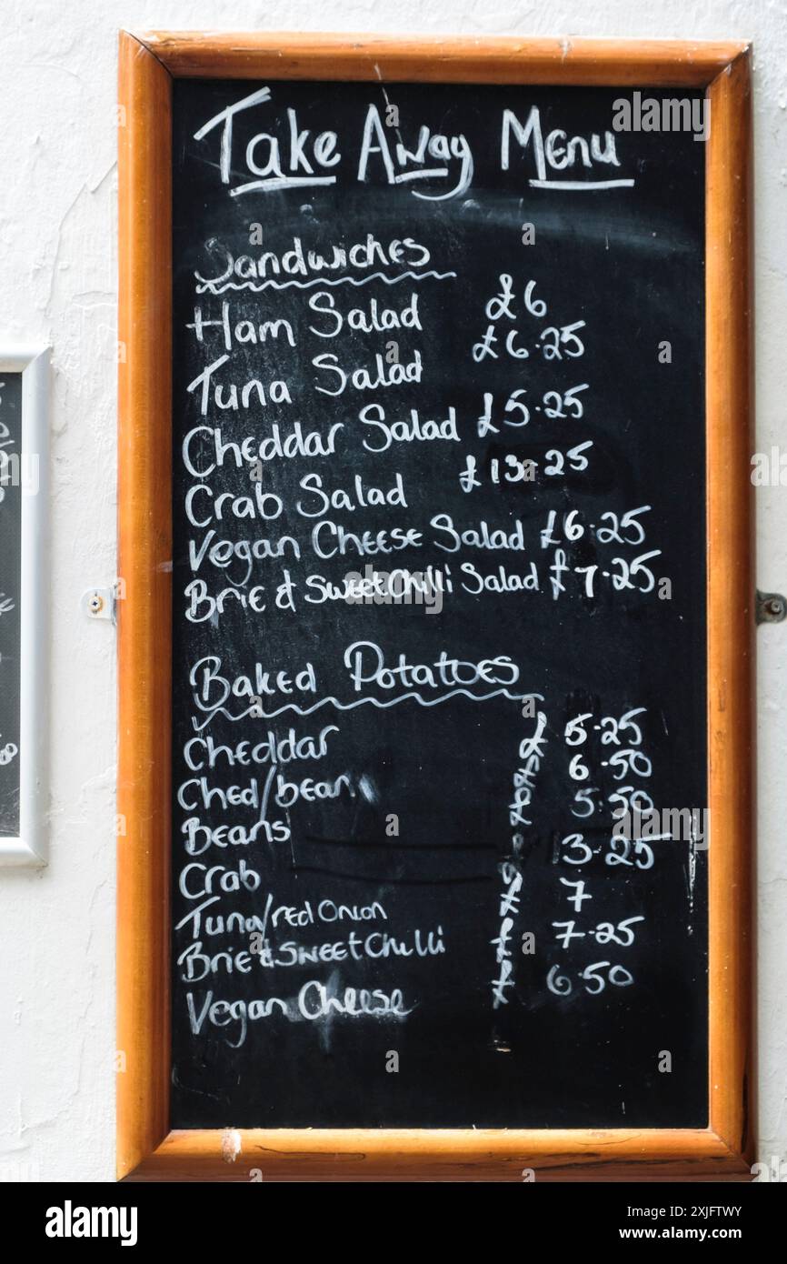 Cafe Blackboard Menu in sT Ives Cornwall UK Stock Photo
