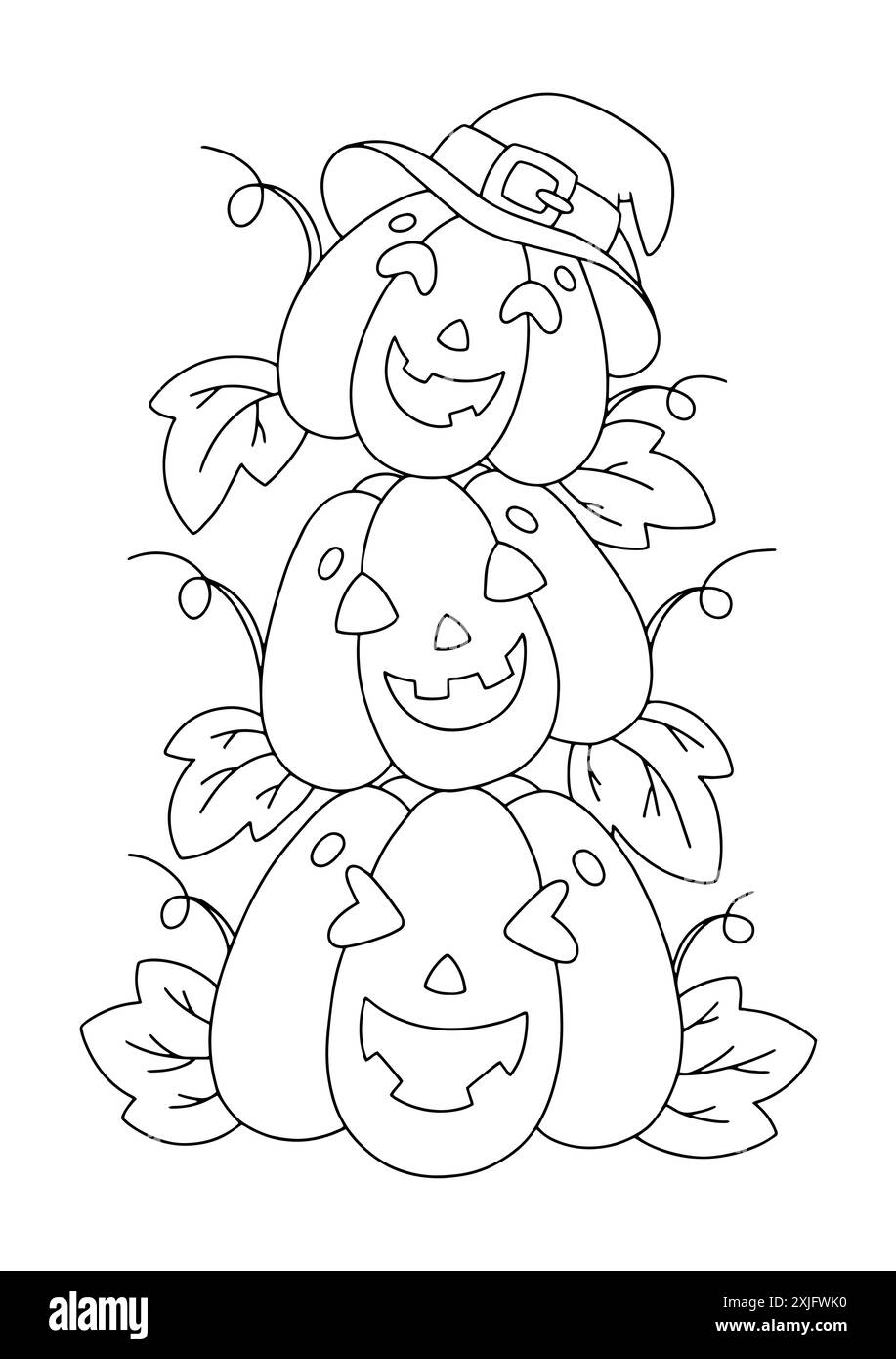 Stacked pumpkins. Coloring book page for kids. Halloween theme. Cartoon