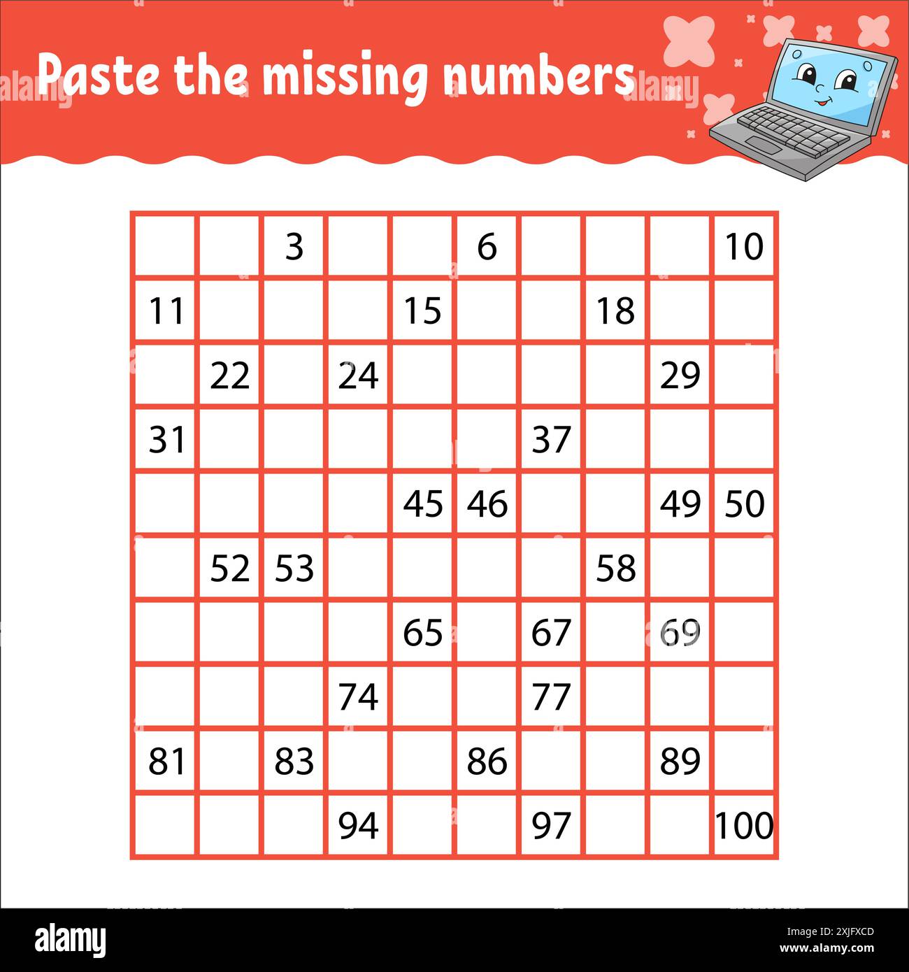 Paste the missing numbers from 1 to 100. Handwriting practice. Learning ...