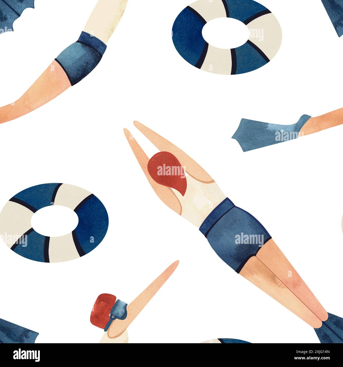 Seamless pattern with floating men in vintage style. Swimming ...