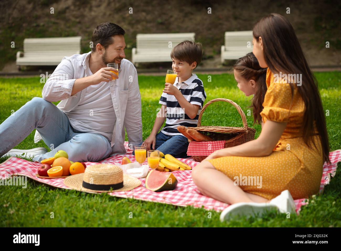 Family boy picnic basket eating hi-res stock photography and images - Alamy