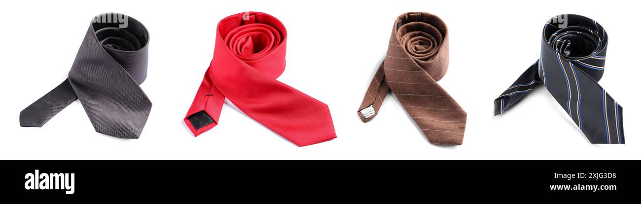 Many different ties isolated on white, set Stock Photo