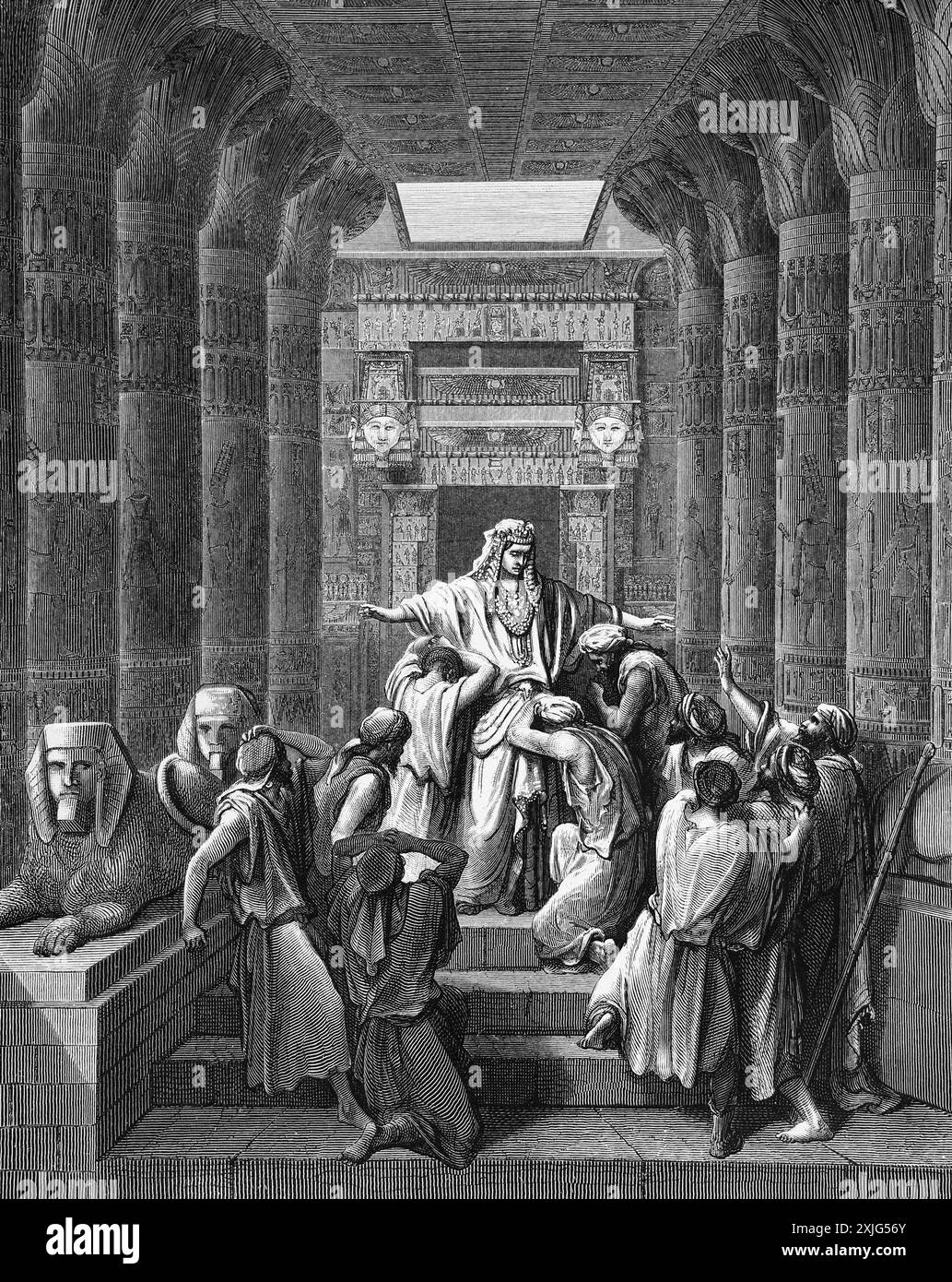 Wood Engraving of Joseph Makes himself Known to His Brethren Genesis 45:1 by Gustave Dore from Antique 19th Century Holy Bible Stock Photo