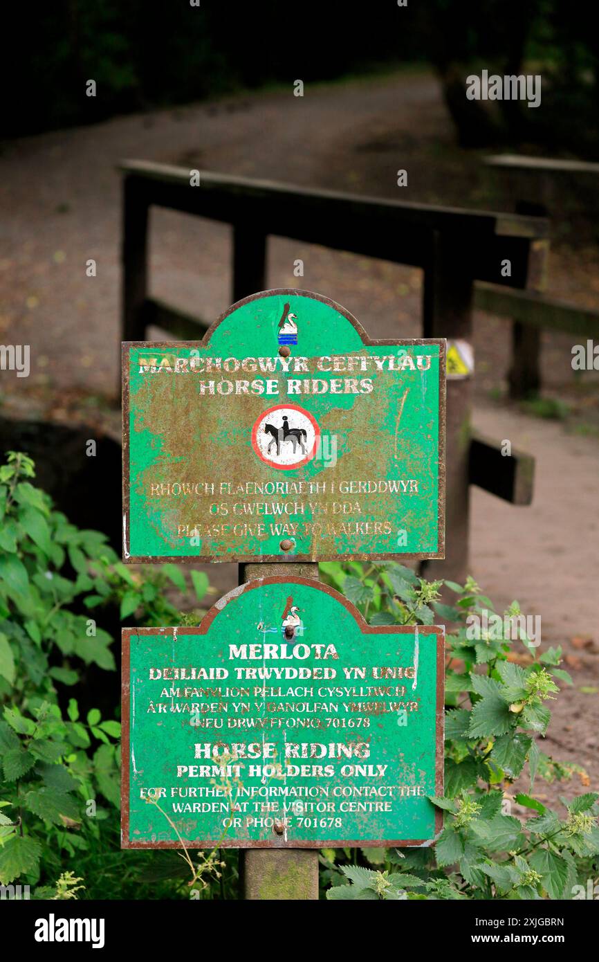 Informative sign for horse riders- Permit Holders Only - Cosmeston Country Park, South Wales. Taken July 2024 Stock Photo