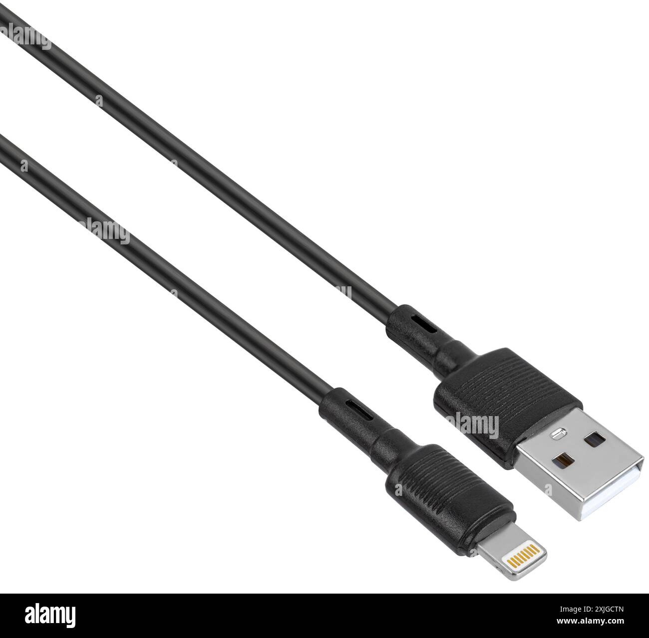 cable with Lightning and USB connector on white background in insulation Stock Photo