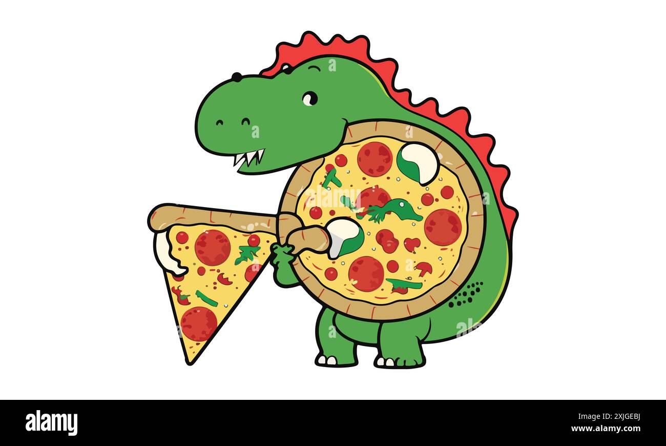 Dinosaur eating a pizza vector illustration Stock Vector Image & Art ...