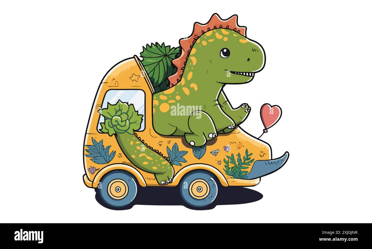 Dinosaur riding a car vector illustration Stock Vector Image & Art - Alamy