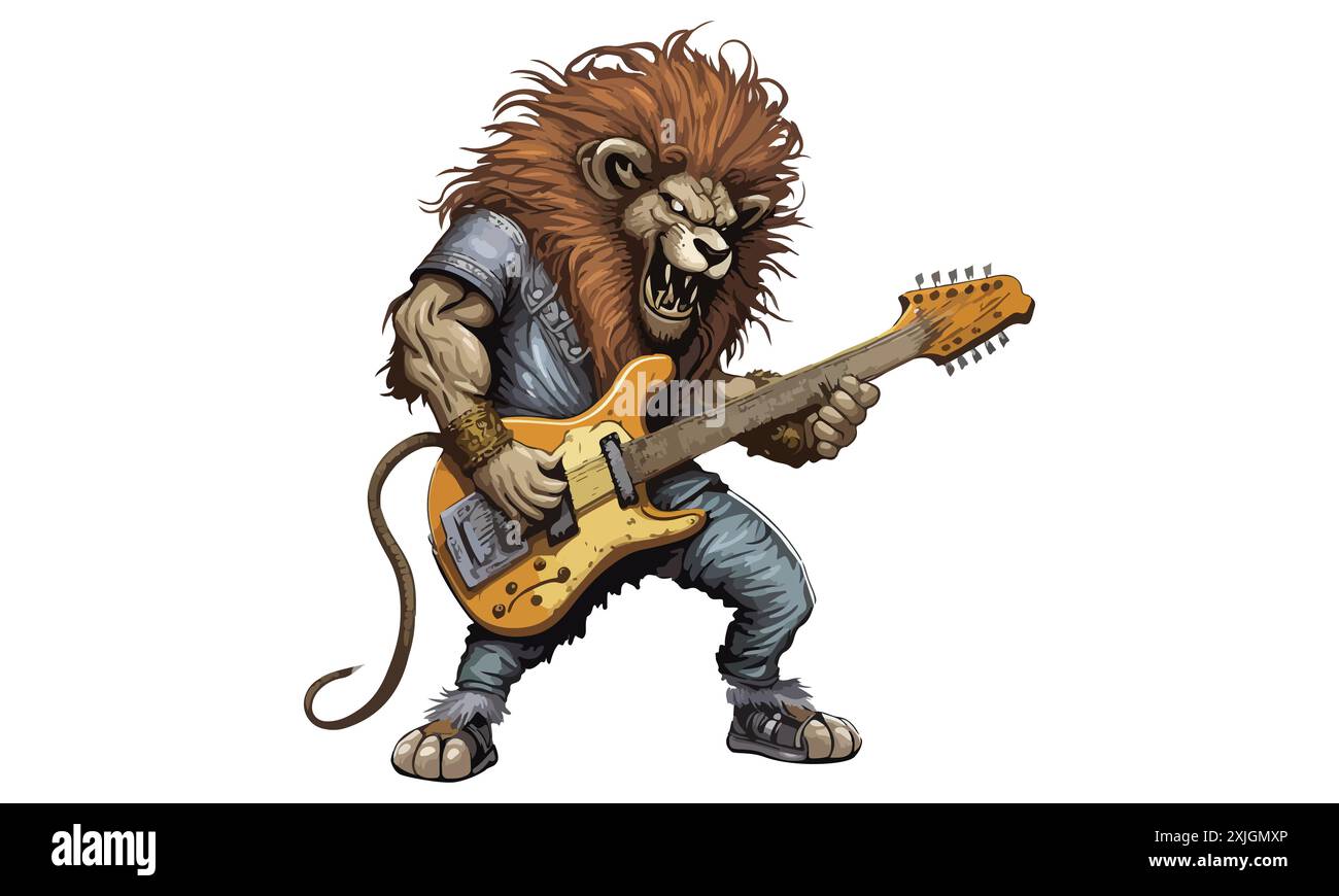 Lion Playing Guitar Vector Illustration Stock Vector Image & Art - Alamy