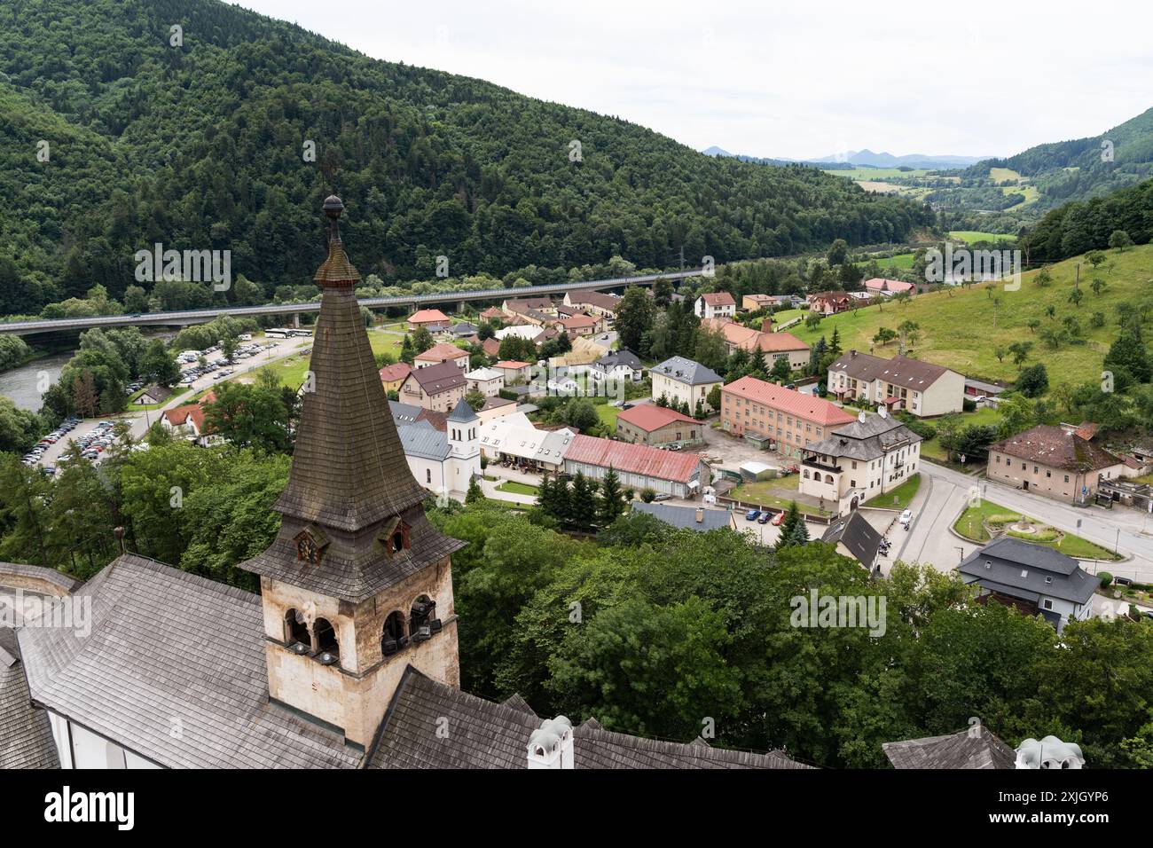 Orava Castle-Slovakia-07.07.2024: castle on a mountain among green ...